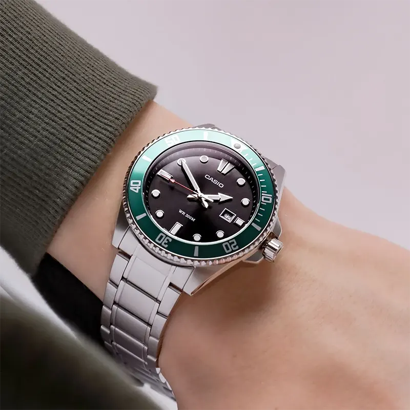 Casio Duro Diver's 200M Green Bezel Men's Watch- MDV-107D-3AV